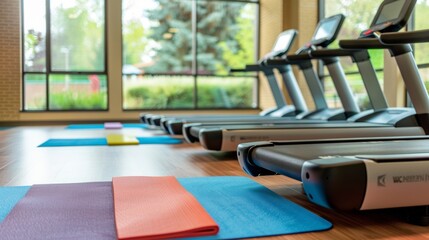 Exercise equipment sits ready for gym goers looking to improve their physical fitness with cardio and strength training