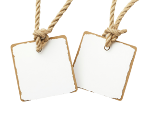 Blank gift tags with twine for crafting and holiday decorations, transparent