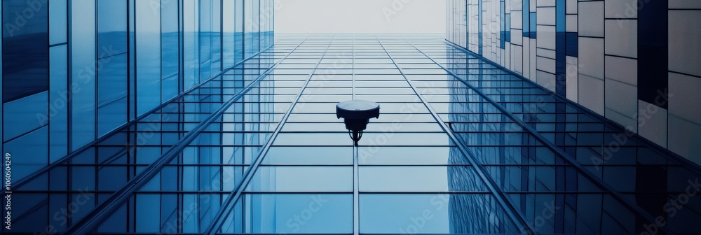 Poster the exterior of an office building features multiple surveillance cameras, ensuring security in a bu