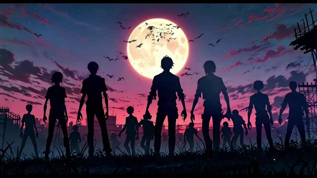 Some hordes of zombies at night are scary and horror. Seamless 4K looping timelapse video animation background