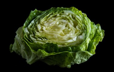 Obraz premium A freshly cut head of lettuce, with its crisp layers beautifully displayed