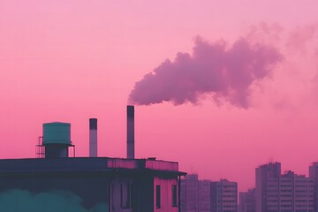 Obraz premium Waste-to-energy plant with visible smoke filters with copyspace. 