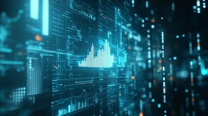 The blue tones and futuristic graphics emphasize a technology-driven finance environment.