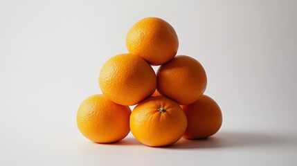 A group of oranges stacked together, their vibrant color popping against the white background