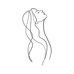 Continuous line, drawing of set faces and hairstyle, fashion concept, woman beauty minimalist, vector illustration for t-shirt, slogan design print graphics style
