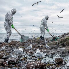 Pandemic. A disinfector in a protective suit and mask sprays disinfectants. Protection against disease. Prevention of spreding pneumonia virus with surfaces.