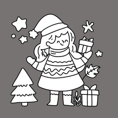 Cute children Christmas Cute hand drawn Elements Illustration cards