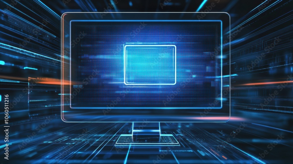 Poster A vivid protection icon illuminates a computer screen, indicating active security measures in a digital environment. Generative AI