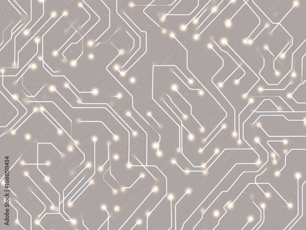 Poster abstract circuit board pattern with glowing lines on a gray background.