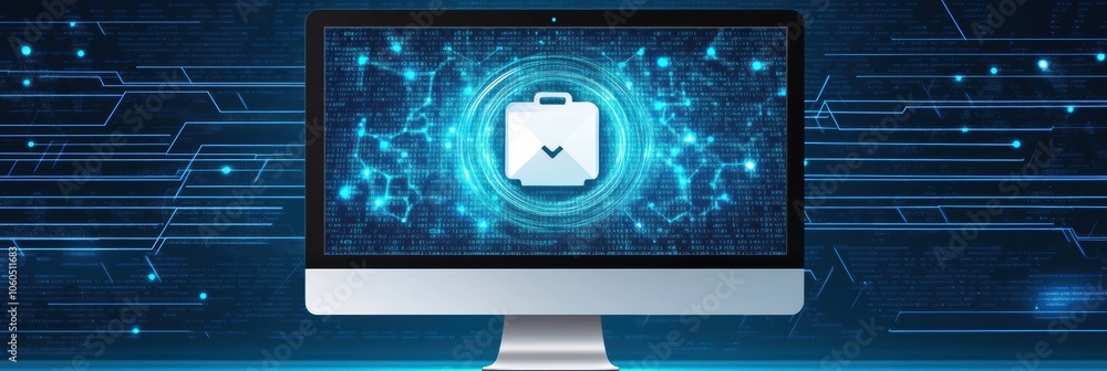 Leinwandbilder a computer screen features an open protection icon, highlighting the importance of cybersecurity in 
