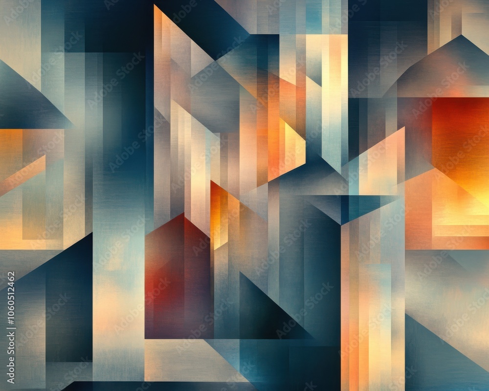 Poster abstract geometric shapes in vibrant colors with soft gradients and depth.