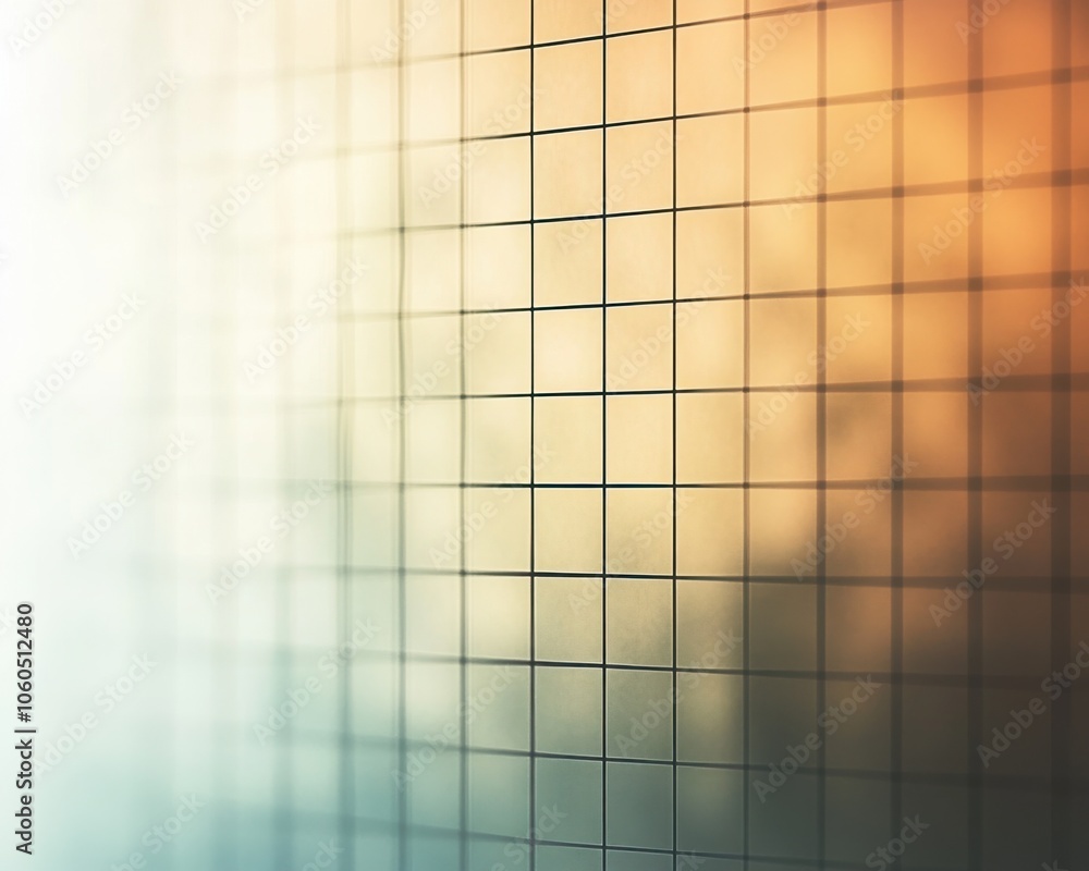 Poster abstract geometric pattern with soft hues and blurred grid lines.