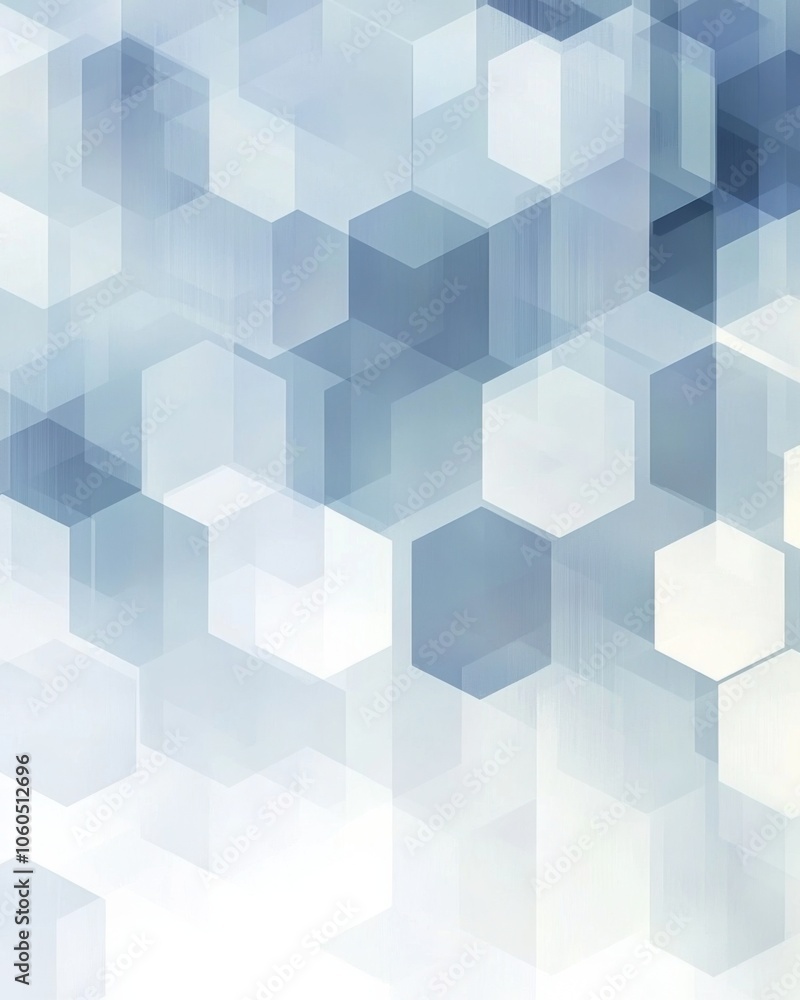 Poster abstract hexagon pattern in cool blue tones on a white isolate background.