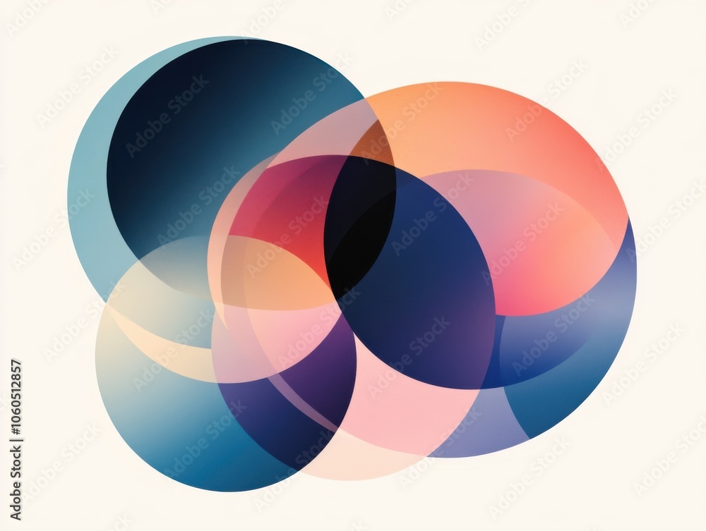 Poster abstract overlapping circles in vibrant colors on a light background.