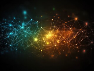 Fototapeta premium Abstract network connections in vibrant colors, digital art on black background.