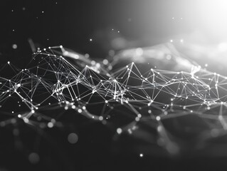 Obraz premium Abstract network connections, black and white tones, digital concept.
