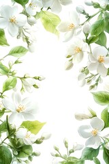 Obraz premium Delicate white flowers framing a serene background perfect for spring themes and natural designs in art and decor