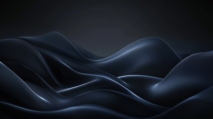 Fototapeta premium Abstract waves of black fabric creating smooth textures on a dark background.