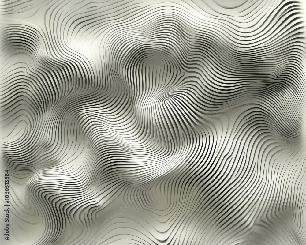 Poster abstract wavy lines pattern in monochrome tones on textured background.