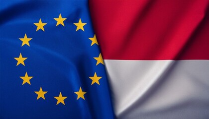 インドネシアの国旗と欧州旗。(Indonesia flag and Europe flag.)

