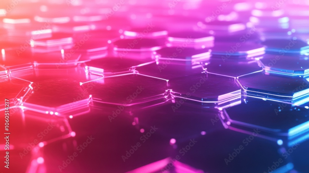 Aufkleber colorful hexagonal pattern with glowing effects on a vibrant futuristic surface.