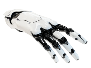 Complex robotic hand design with detailed mechanics, transparent