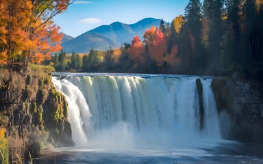 Fototapeta premium Majestic Waterfall Amid Lush Greenery and Forest Landscape