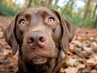 Close-up photo of a dog in an autumn park 