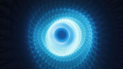 A glowing blue vortex with geometric wireframe patterns converging toward the center, creating a futuristic and digital abstract tunnel tech sci-fi effect