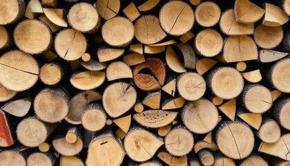 A pile of stacked pieces of firewood for heatin. Generated with AI.