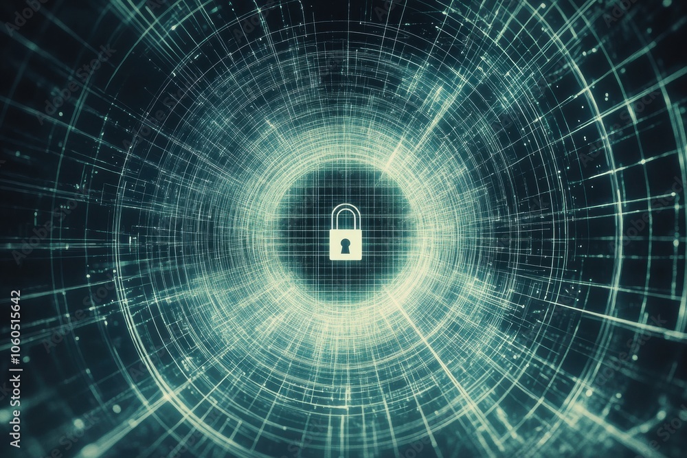 Aufkleber A central lock icon on a computer screen symbolizes data protection and digital security in a modern, tech-focused environment. Generative AI