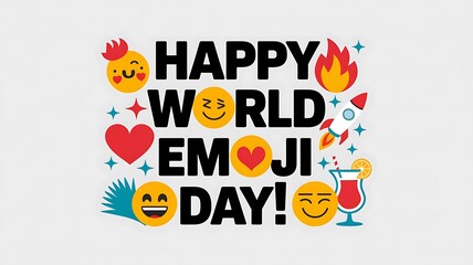 Happy World Emoji Day Greeting with Colorful Emojis and Icons