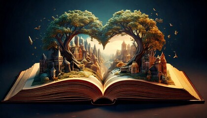 Creation of the worlds in the heart of the book realistic illustration