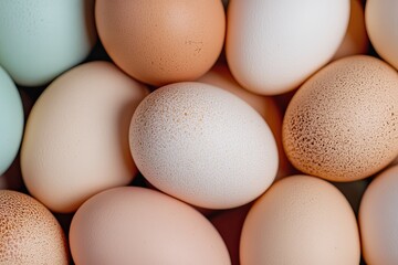 A Colorful Composition of Freshly Laid Eggs Arranged Artfully in a Tight Pile for a Creative Display