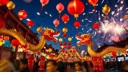 Fototapeta premium Chinese New Year celebration. Chinese festival. Chinese dragon.