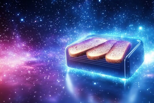A Surreal Toaster in the Cosmos Ejects Toast Slices That Transform Into Floating Planets