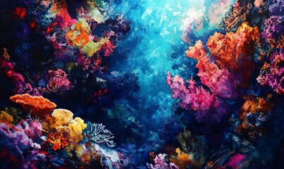 Vibrant coral underwater with exquisite colors and textures, showcasing the beauty of marine life in a surreal manner