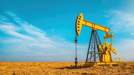 Fototapeta premium Closeup of an oil drill operating on land, pumping oil from deep underground oil drill, land extraction, industrial process