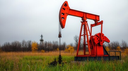 Closeup of an oil pump jack operating in a rural oil field, extracting crude oil   oil pump jack, rural landscape, extraction process