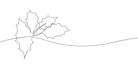 A single line drawing of a common holly. Continuous line christmas plant icon. One line icon. Vector illustration.