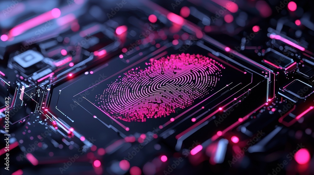 Aufkleber futuristic digital fingerprint on circuit board with neon lights symbolizing cybersecurity and techn