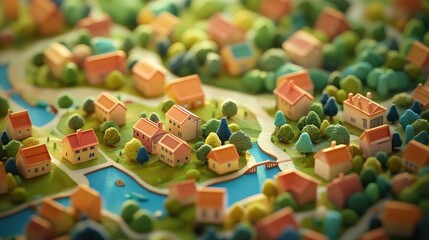 Obraz premium Vibrant 3D Aerial View of a Colorful Cityscape