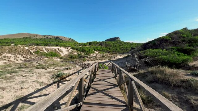 Wooden bridge on the beach in Mallorca