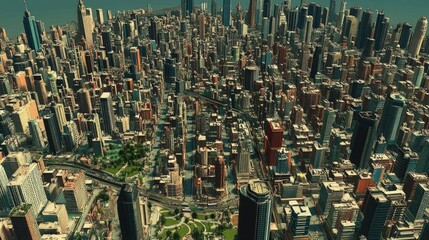 Aerial View of Vibrant Cartoon Cityscape