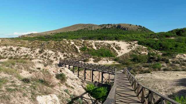 Wooden boardwalk on the beach in Mallorca