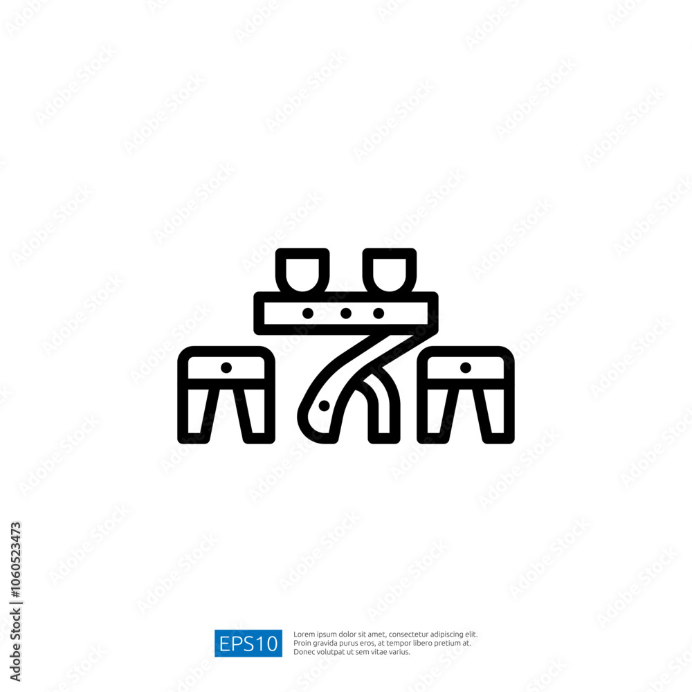 Poster a minimalist line drawing of a table with two chairs, suggesting a dining or meeting space. ideal fo