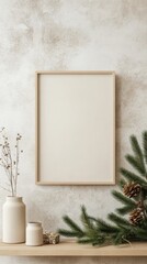 Christmas frame mockup and christmas tree. ai generated