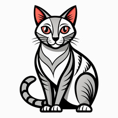 Bold Line Art Cat on White Background