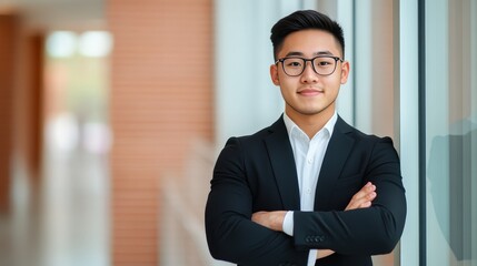 Fototapeta premium Confident Young Professional in Modern Office Setting
