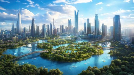 Fototapeta premium Vibrant 3D Cartoon Cityscape with Bright Buildings